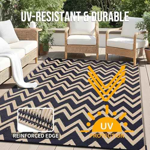 Outdoor Rug 9x12 ft Waterproof Reversible Chevron Mat