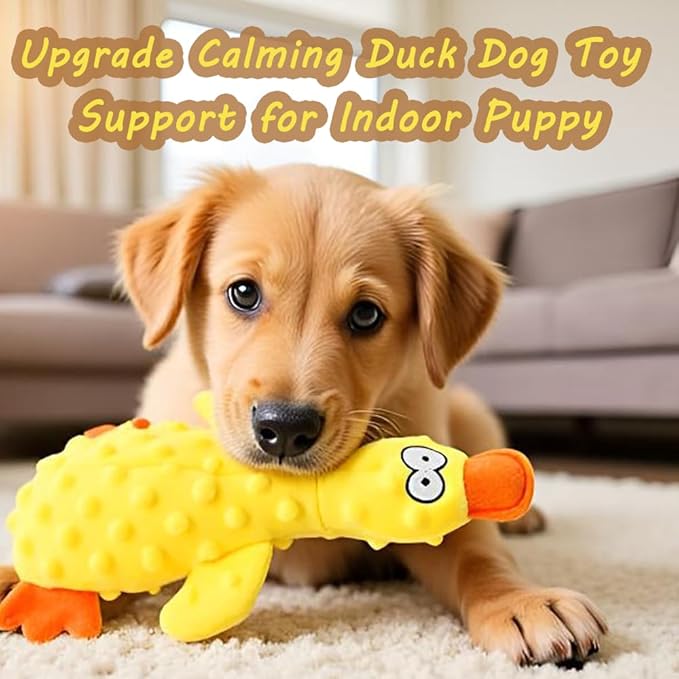 OUANGANC Calming Duck Dog Toy for Aggressive Chewers, Make a Crinkly Crunchy Noise, with Squeaker, 2025 Upgraded Indestructible Puppy Teething Toys, for Small to Medium Dog Breeds (Green 10.6in)
