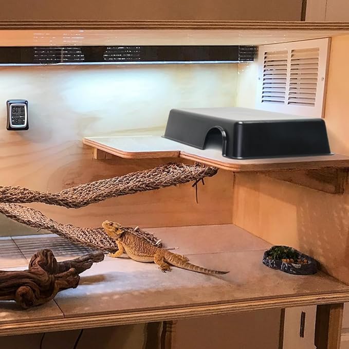Durable Reptile Hide Cave for Terrarium - Easy Clean Habitat for Ball Python, Bearded Dragon, Leopard Gecko & Snakes - Large Size Reptile Hide Box (9.48 x 6.73 x 2.36 Inches)