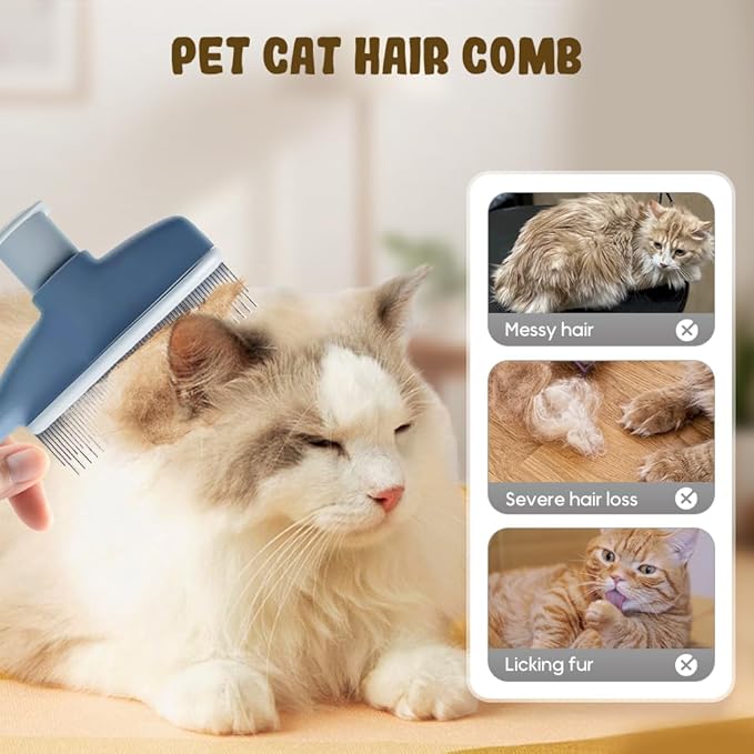 Pet Hair Removal Comb, 2025 New Flea Comb, Multifunctional Grooming Brush for Home Use, Portable Shedding Brush for Pet Owners (Yellow)