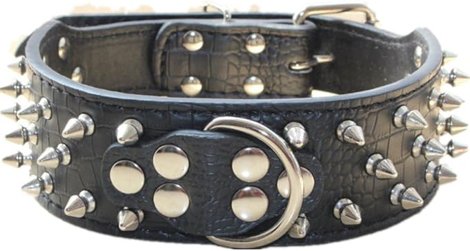 Serijoars Spiked Studded Dog Collar, PU Leather Dog Collar, Adjustable Pet Collars for Medium or Large Breed Pet (S, Black1)