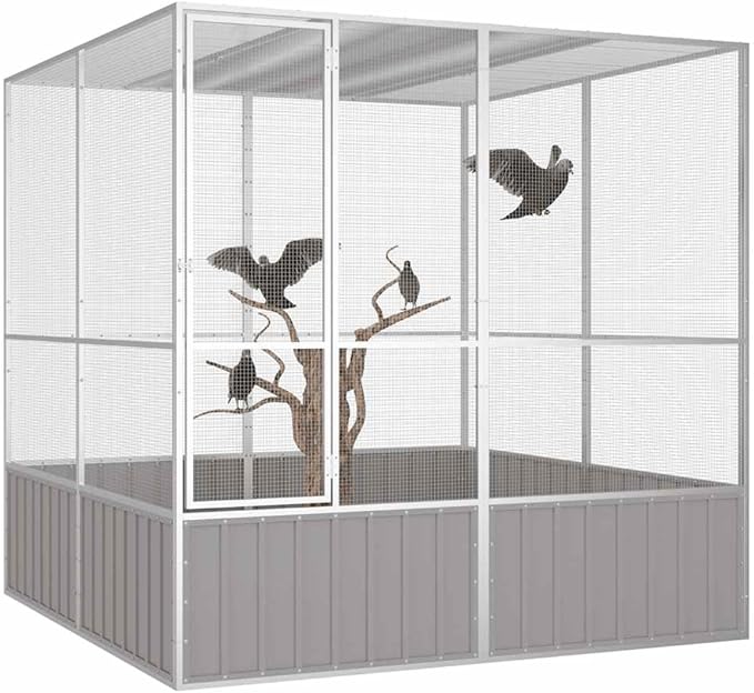 Metal Steel Large Bird Cage for Budgies, Pigeons, Galvanized Steel Birdcage Aviary House, 84.1"x85.6"x83.3", Gray,-673