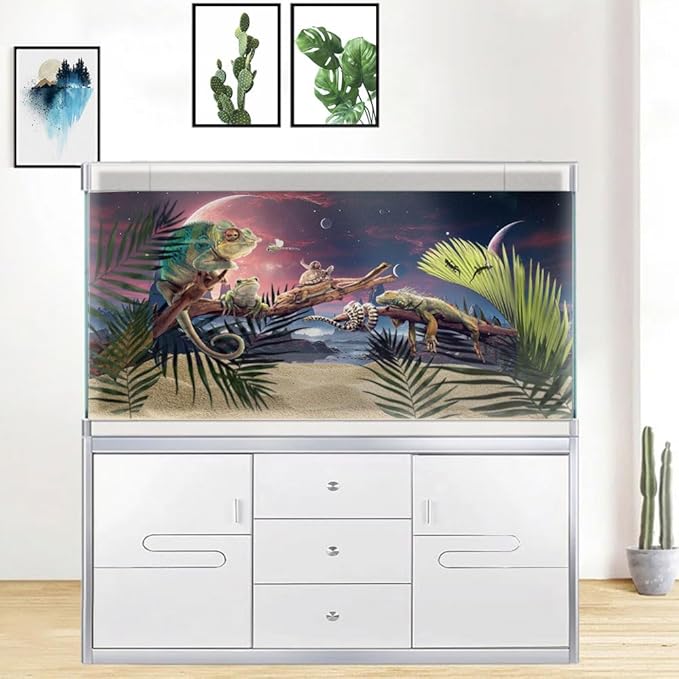 36X18IN Cosmic Spaceterrarium Background, Cool Parallel Space Themed Aquarium Reptile Habitat Background, Red Moon Aquarium Background with 10EVA Double-Sided Tape