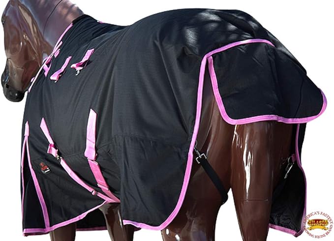 HILASON Black with Pink Trims 69 Inch 1200D Winter Waterproof Poly Horse Turnout Blanket Belly Wrap