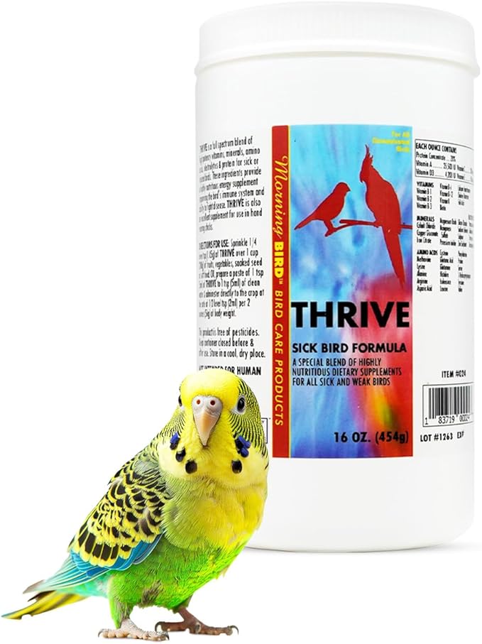 Morning Bird Thrive 16 Oz - Multi-Vitamin Bird Supplement Designed for Immune and Recovery Support - Formulated for Sick or Injured Birds - Protein Supplement and Energy Booster for All Adult Birds
