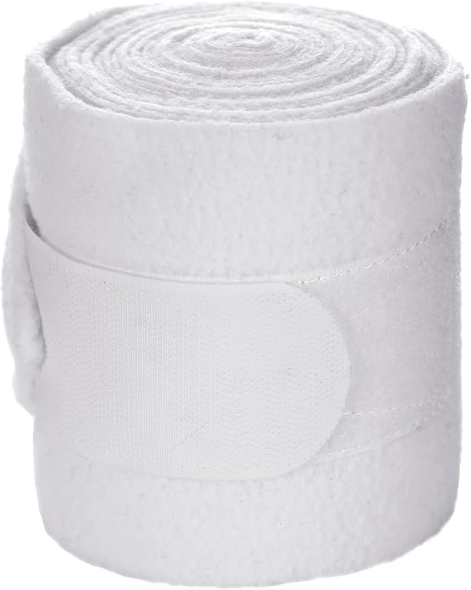 Equinavia Luna 9' Fleece Polo Wraps, Set of 4 Horse Leg Bandages with Storage Bag | Black - One Size - White - One Size