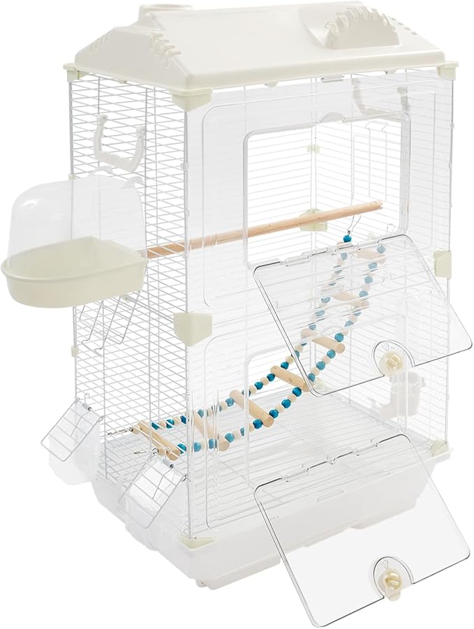 28" Roof Top Bird Cage, 2 Tier Medium Metal Parrot Cage with Accessories Include Cross Bar Climbing Ladder Dual Door Parakeet Cage for Various Bird Species