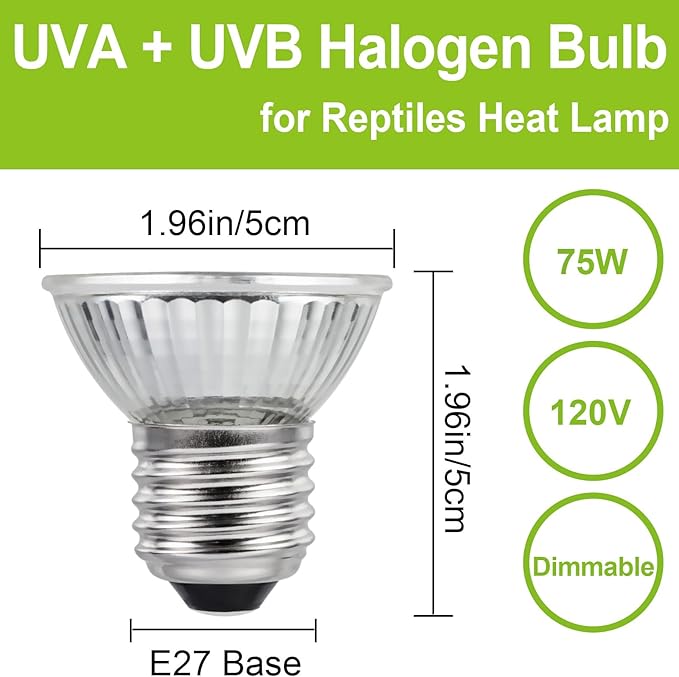 UVB UVA Reptile Light Bulb 75W Bulb for Reptiles and Amphibians Use for Turtle, Bearded Dragon, Lizard Cages Heat Lamp Replacement Bulb, 4 Packs