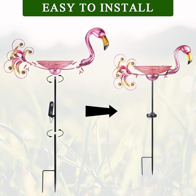 MUMTOP Outdoor Bird Bath Solar Birdbath Small Birdfeeder with Flamingo Metal Stake for Garden Yard Decor