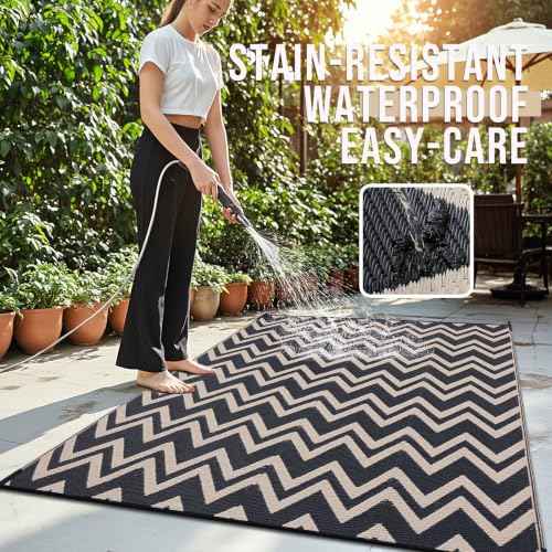 Outdoor Rug 9x12 ft Waterproof Reversible Chevron Mat