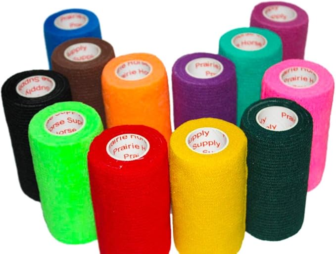 3 Inch Vet Wrap Tape Bulk (Assorted Colors) (Pack of 6) Self Adhesive Adherent Adhering Flex Bandage Grip Roll for Dog Cat Pet Horse
