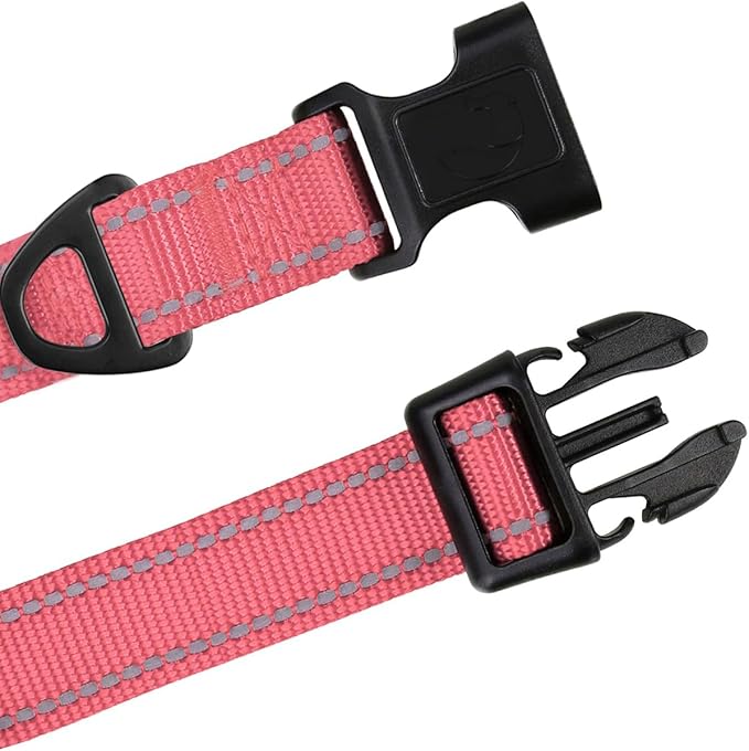 TagME Reflective Nylon Dog Collars, Adjustable Classic Pet Collar with Quick Release Buckle for Medium Dogs, Baby Pink, 1.0" Width