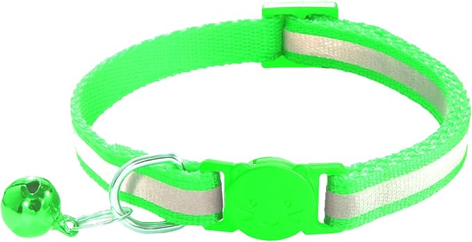 3 Pack Reflective and Breakaway Cat Collars with Bells，Adjustable Kitten Collars from 7.5 to 12.5 Inches, Ideal of Kitten Collar, Suitable for Girls and Boys(Green)