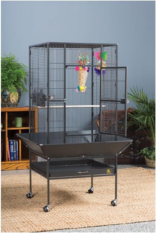 Mid-Century Marvel Bird Cage with Retro-Inspired Design, Durable Construction, Spacious Interior, and Elegant Finish for Stylish Black Hammertone