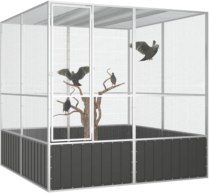Steel Bird Cage, Large Flight King Bird Cage for Cockatiels African Grey Quaker Amazon Sun Parakeets Green Cheek Conures Pigeons Parrot Bird Cage Birdcage, Anthracite 84.1"x85.6"x83.3" -AA