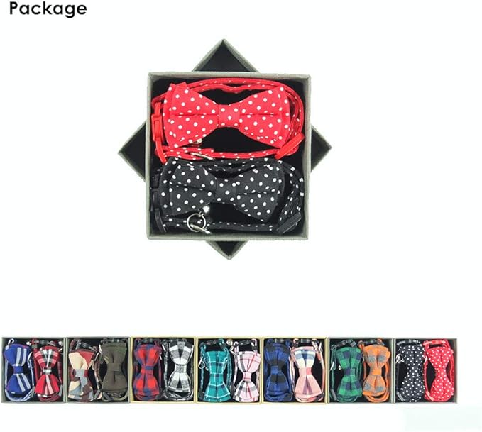 Cat Collar with Bell and Bow Tie, Breakaway Clasp Cute Dots Kitty Kitten Collar Set of 2 PCS(6.8-10.8in) (Black&Red Dots)
