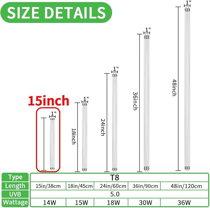 LUCKY HERP 15inch 14W T8 UVB 5.0 Reptile Light, UVA UVB Bulb, Fluorescent Lamp for Reptiles Amphibian