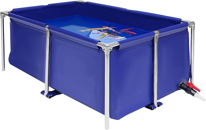 Foldable Canvas Fish Pond, 47x31x19inch Portable Aquarium Fish Water Tank Koi Breeding Pond with Drain Valve, Indoor Outdoor Wterproof Aquaculture Pool Pond for Fish Farming, Aquatic Products