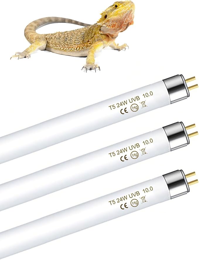3 Pack T5 UVB Reptile Light 24W 10.0,UVA UVB Light Bulb for Reptiles, Reptile UVB Lamp Tube for Bearded Dragon