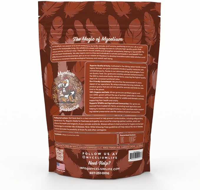 Mycelium Organic Chicken Scratch (5 lb Bag) | Non-GMO Chicken Feed | Natural Multigrain Blend for Poultry Bird | Supports Digestion & Energy | Dust Free Mix, Made in USA