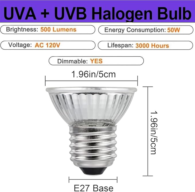4 Packs 50W Bulb UVB UVA Reptile Light Bulb for Reptiles and Amphibians Use for Turtle, Bearded Dragon, Lizard Cages Heat Lamp Replacement Bulb,Works with Various Lamp Fixtures.