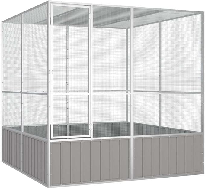Metal Steel Large Bird Cage for Budgies, Pigeons, Galvanized Steel Birdcage Aviary House, 84.1"x85.6"x83.3", Gray,-673