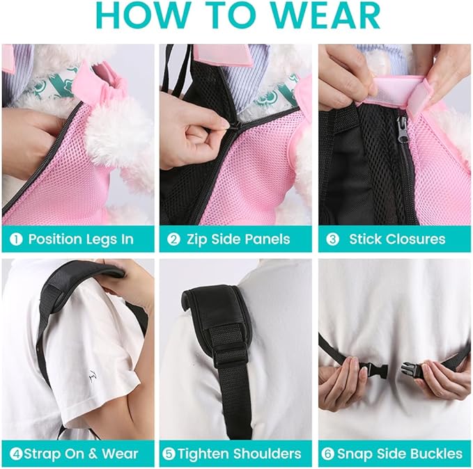 Mosago Dog Backpack Carrier, Thick Straps & Cushion, Pet Sling Front Backpacks for Small Medium Dogs 4-7 Lbs, Legs Out, Adjustable Wearable Puppy Chest Travel Bag, Easy-Fit for Hiking/Walking/Camping