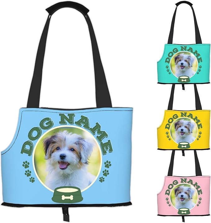 Custom Dog Carrier Purses Personalized Crossbody Puppy Carrying Bag Add Your Pet Photo Name Text Soft-Sided Sling Cat Pouch for Outdoor Hiking Traveling Subway Shopping (Style1)