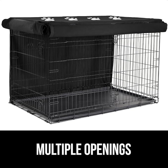GORILLA GRIP Dog Crate Covers Compatible with Amazon Basics Crates, All Sides Open, Privacy Cover Fits 42" Wire Kennel, Breathable Mesh Windows, Light Reducing Puppy Training Cage Topper, Black Paw