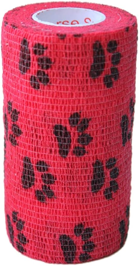 Prairie Horse Supply 3 Inch Vet Wrap Tape Bulk (Red, Yellow, Black and Black Paw Prints on Yellow, Red, Teal) (Pack of 6) Self Adhesive Adherent Adhering Flex Bandage Grip Roll for Dog Cat Pet