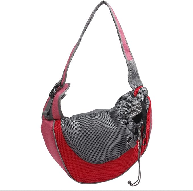 JiangYanus Dog Carrier Sling, Hand Free Drawstring Dog Papoose with Adjustable Strap, Breathable Mesh Travel Safe Puppy Sling Bag Carrier, Crossbody Satchel Dog Purse with Pocket for Outdoor Dogs Cats