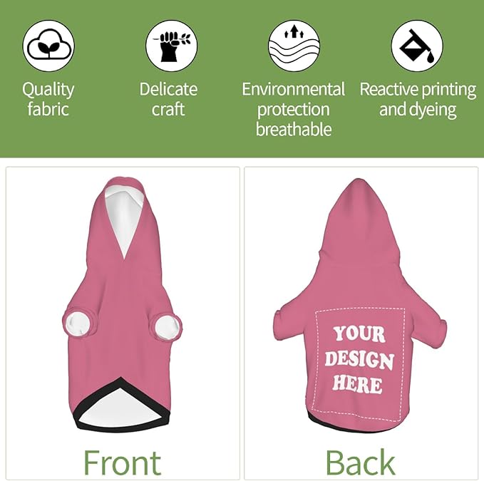 Personalized Chihuahua Dog Hoodie, Custom Pet Warm Sweatshirt Costume with Name Number Photo, Customize ID Clothes for Pupppy Kitten Dogs Cats, DarkPink, XS