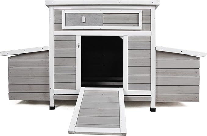 58”Solid Wood Chicken Coop for 3-4 Chickens,Outdoor Hen House Poultry Pet Hutch with Run Cage and 2 Sides Nesting Box,Waterproof Asphalt Roof Ramp,Removable Tray Wire Fence for Backyard
