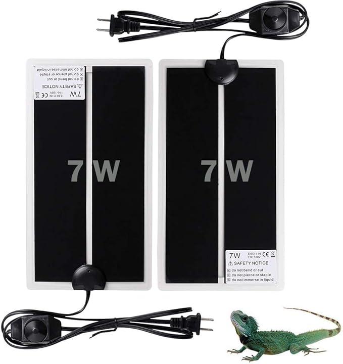 KABASI 2PCS Reptile Heating Mat, Waterproof Reptile Heat Pad Under Tank Terrarium with Temperature Control, Safety Adjustable Reptile Heat Mat for Turtle, Tortoise, Snakes, Lizard, Gecko, 7W
