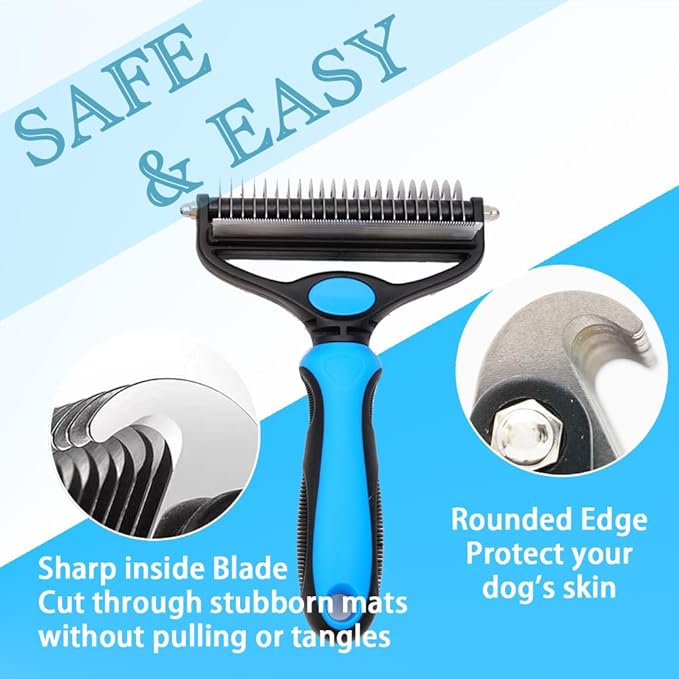 Dog Brush for Shedding 2-in-1 with Grooming Glove - Undercoat Rake & Shedding Tool for Long/Short Hair Dogs, Flea Comb & Hair Removal Brush for Gentle Massage (L)