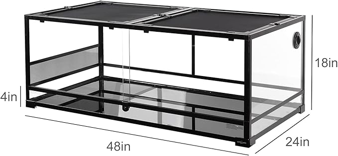REPTI ZOO 85 Gallon Glass Terrarium, 48" x 24" x 18" Detachable with Double Hinge Door & Screen Ventilation, 2 in 1 Large Reptile Terrarium