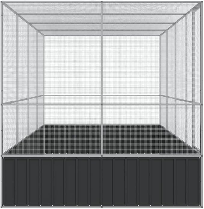 Large Metal Heavy Duty Walk-in Aviary Cage with Extension, Ample Activity Space Bird Cage with Lockable Door Also for Chickens and Rabbits, Silver 164.6"x81.5"x83.5" Steel,-412