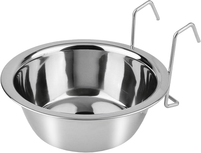 Hypeety Stainless Steel Food Water Cup with Bolt Hooks for Pet Bird Crates Cages Coop Dog Cat Parrot Bird Rabbit Pet (Large,16.5cm)