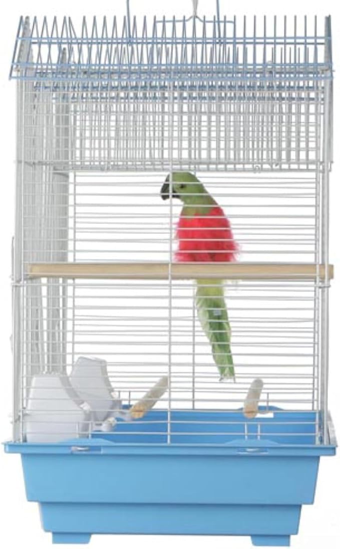 Renaissance Rhapsody Triple Roof Bird Cage with Elegant Multi-Tiered Design, Durable Construction, Spacious Interior Blue