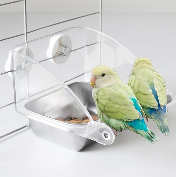 Bird Feeder for Cage,Parakeet Cage Feeder No Mess Bird Dish with Anti-Slip Stand Stainless Steel Parrot Bowl for Small Budgies Finches Canaries Cockatiels Lovebirds