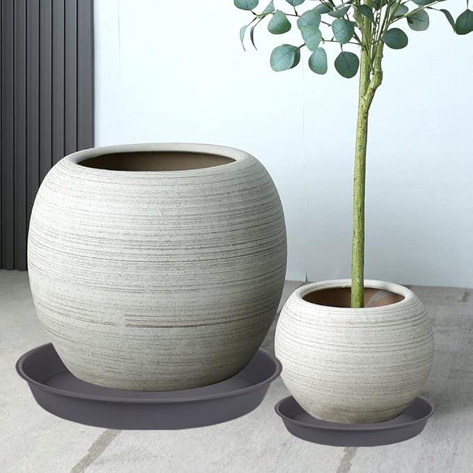 3 Pack of 20 22 inch Plant Saucer (19.2 Inch Base), 3.6" Depth Tray, Large Deep Garden Plastic Flower Planter Plant Trays for Indoors Outdoor Bath Bath (22", Gray)
