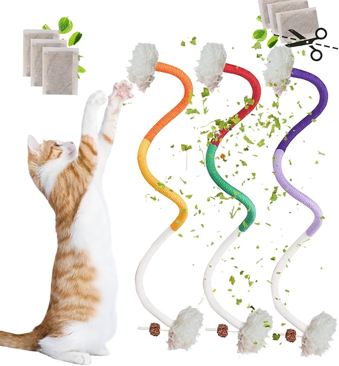 Bent Cat Rope Toy, Pet Chew Toys, Interactive Tease Toys for Cats and Kittens, Bite-Proof Playthings, Cotton Rope Kitten Toys Dental Care Stress Relief Pet Supplies (Extra Large 3 Pack)