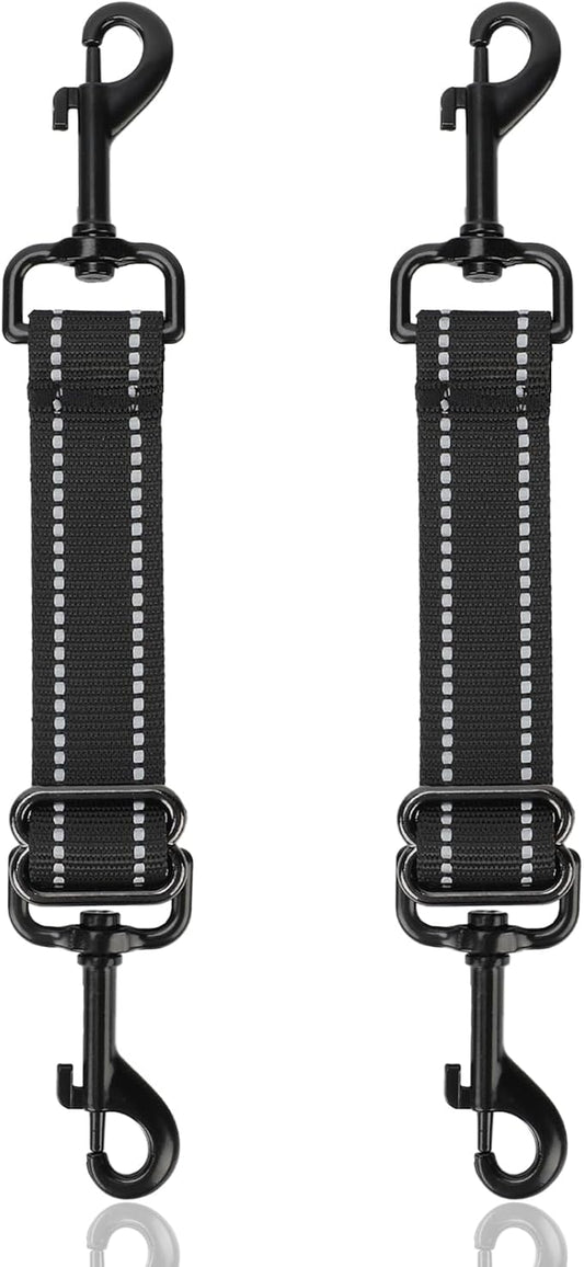 YUEPET Dog Safety Collar Clips 2 Pack Adjustable Prong Collar Backup Clips Reflective Double Ended Backup Clasp Leash Connector for Dog Harness to Collar Safety Clip(Trapezoid Black*2)