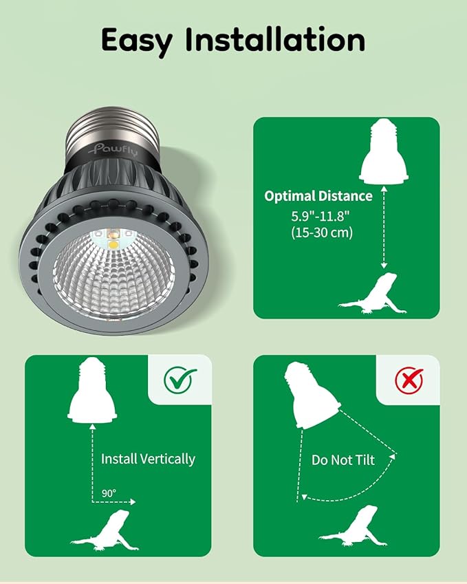Pawfly UVB Light for Reptiles, 3 W 5.0 UVB Bulb, Tropical Reptile UVA UVB Lamp for Calcium & Vitamin D3 Synthesis, High Intensity LED Lamp for Turtle, Lizard & Red-Footed Tortoise