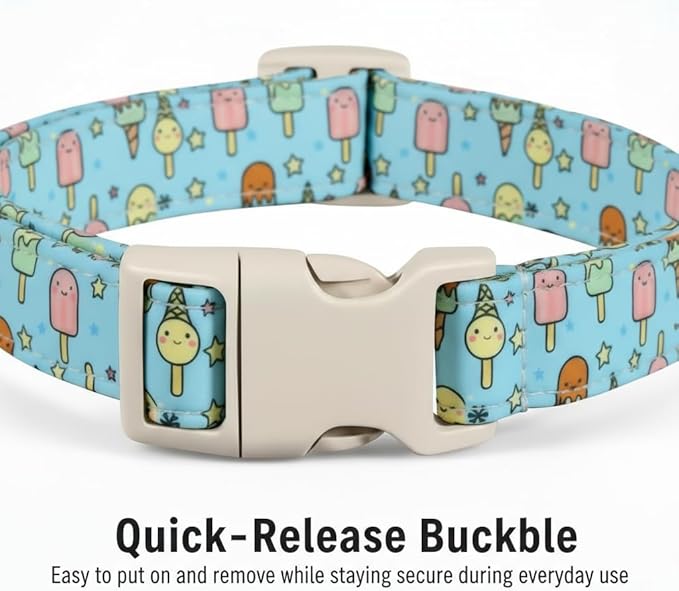 Small Dog Collar, Cute Dog Collar with Ice Cream Print and Charm for Girls Boys Dogs, Adjustable Blue Pet Collar for Small Dogs, Spring Summer Design Collar, S