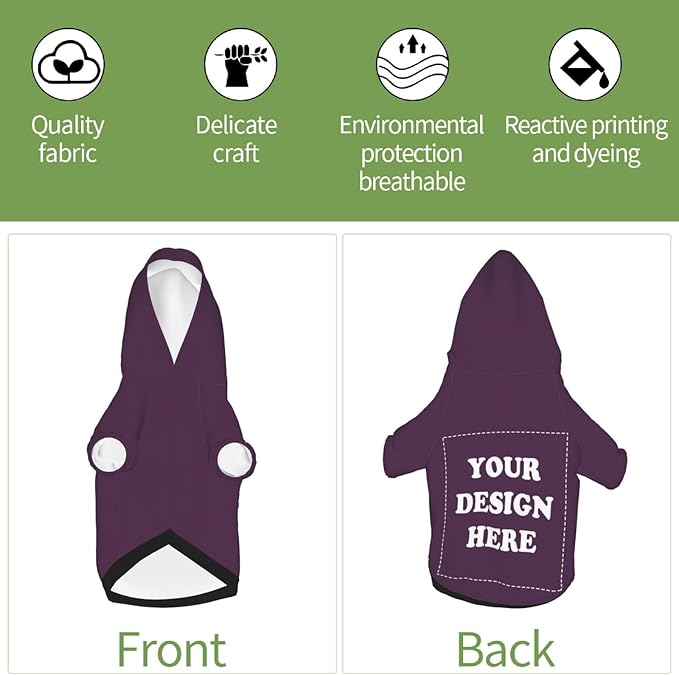Personalized Chihuahua Dog Hoodie, Custom Pet Warm Sweatshirt Costume with Name Number Photo, Customize ID Clothes for Pupppy Kitten Dogs Cats, PlumPurple, XL