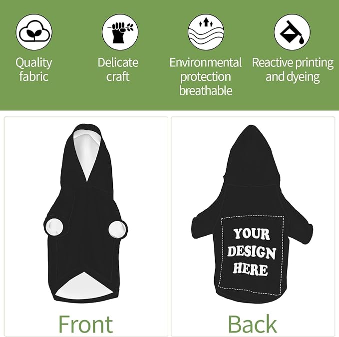 Dog Clothes, Custom Dog Hooded Sweatshirt, Personalized Pet Costume Robe Shirt with Text/Image/Club Name/Pet Shop Logo for Small Medium Large Dogs and Cats, Black, XL