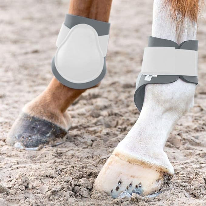 HORZE Chicago Fetlock Rear Boots | Lightweight, Adjustable, Jumping Horse Boots (Pair) - White/Grey - Cob