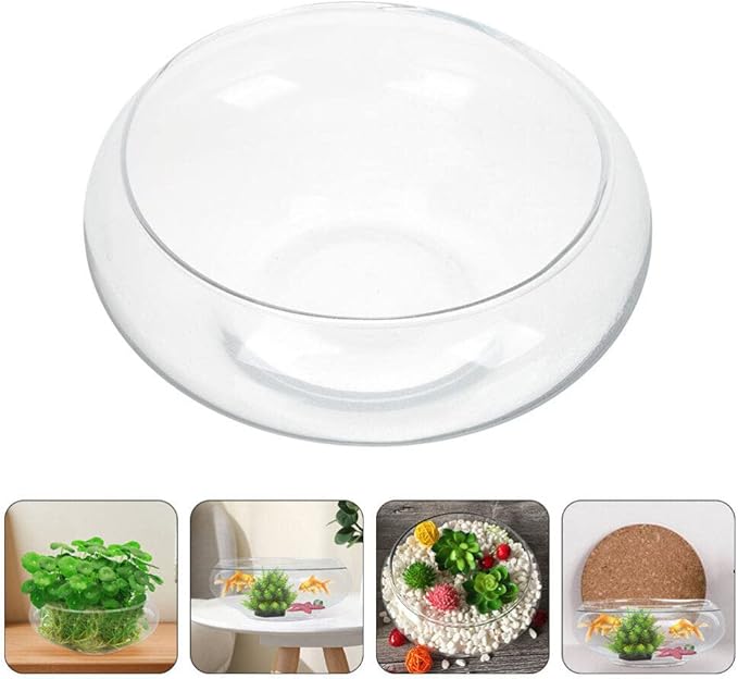 Glass Terrarium Bowl: 9.8" Diameter Round Betta Fish Tank & Hydroponic Planter - 7.87" Wide Mouth Glass Vase for Air Plants, Succulent Centerpiece, Wedding Table Decor