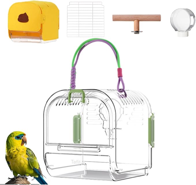 Portable Plastic Bird Cages，Travel Bird Cage,Lightweight Waterproof Ventilated Small Bird Cage,Outdoor Use Easy to Carry,for Small Birds, Budgies and Pet Birds (Green, B)